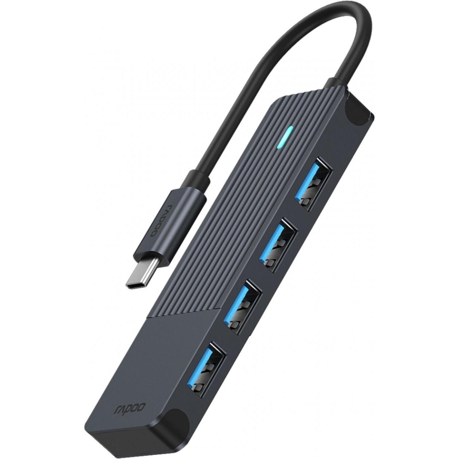 Rapoo USB-C Hub USB-C auf USB-A (USB-C, 4 Ports), Dockingstation + USB Hub, Grau