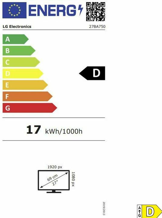 Energy Label LG 27" 27BA750-B (1920 x 1080 pixels, 27")