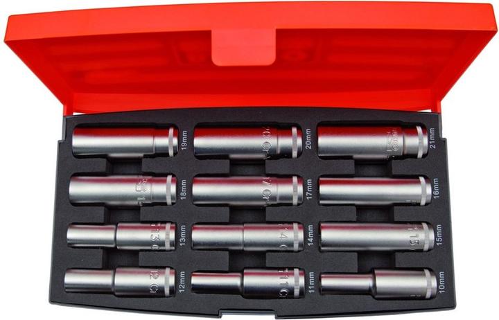 Produktbild Bahco 1/2" Steckschlüssel-Satz, metrisch, Sechskant, lange Ausführung - 12-teilig (10  mm, 11 mm, 12 mm, 13 mm, 14 mm, 15 mm, 16 mm, 17 mm, 18 mm, 19 mm)