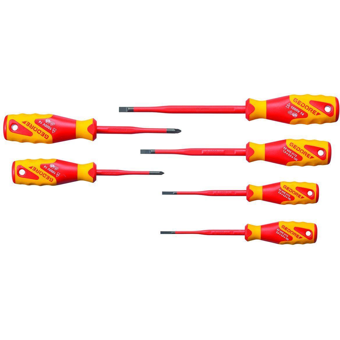 Gedore, Schraubenzieher, VDE 2162-2172 PZ-06 VDE-Schraubendreher-Satz SLIM DRIVE, 6-teilig (Schlitzschrauben, Phillipps-...