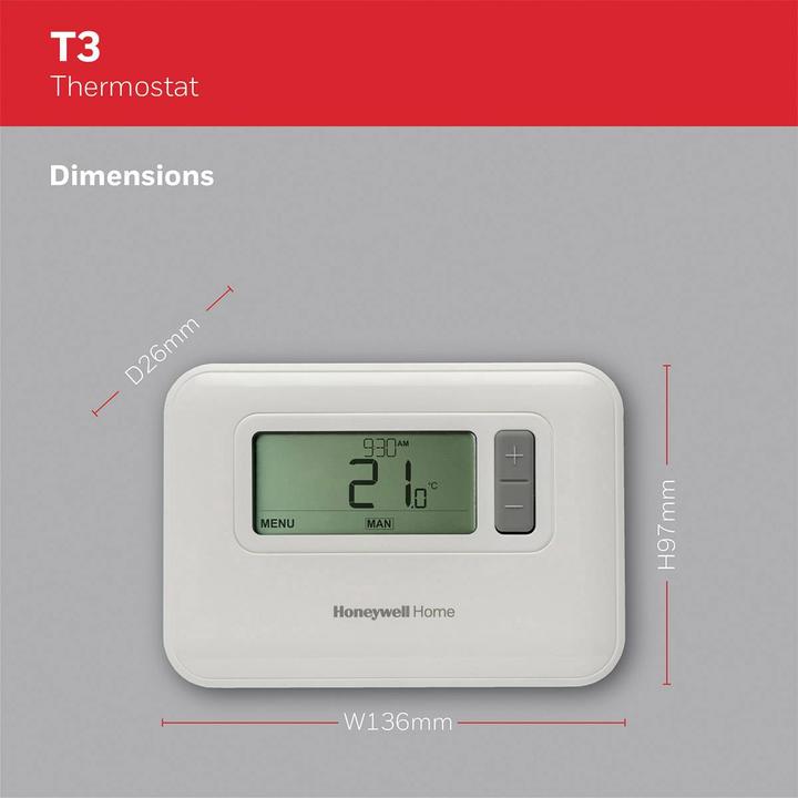 Actual product image Honeywell Room thermostat T3 7 days stat, programmable, wired