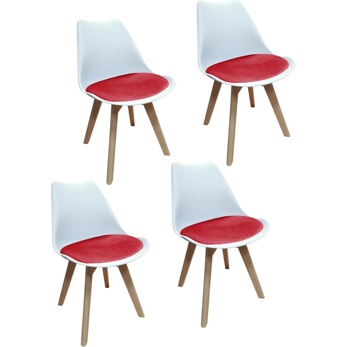 HTI-Living, Stühle, Esszimmerstuhl Samt 4er Set Atlanta Weiss/Rot