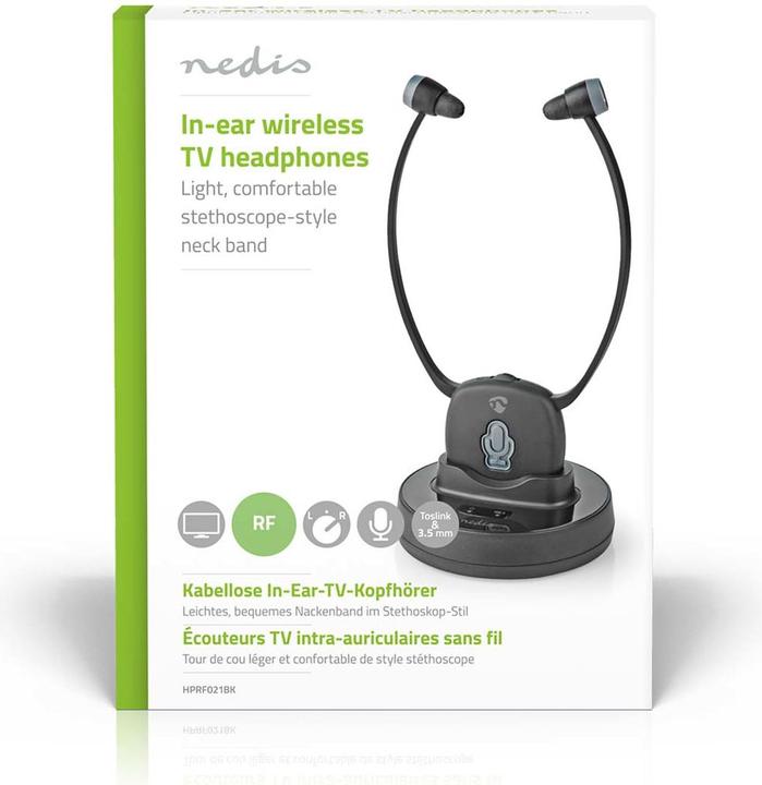 Immagine prodotto Nedis HPRF021BK Cuffie TV wireless RF In Ear Durata massima della batteria: 7 ore 25 m Audio digitale La (7 h, Cablato)