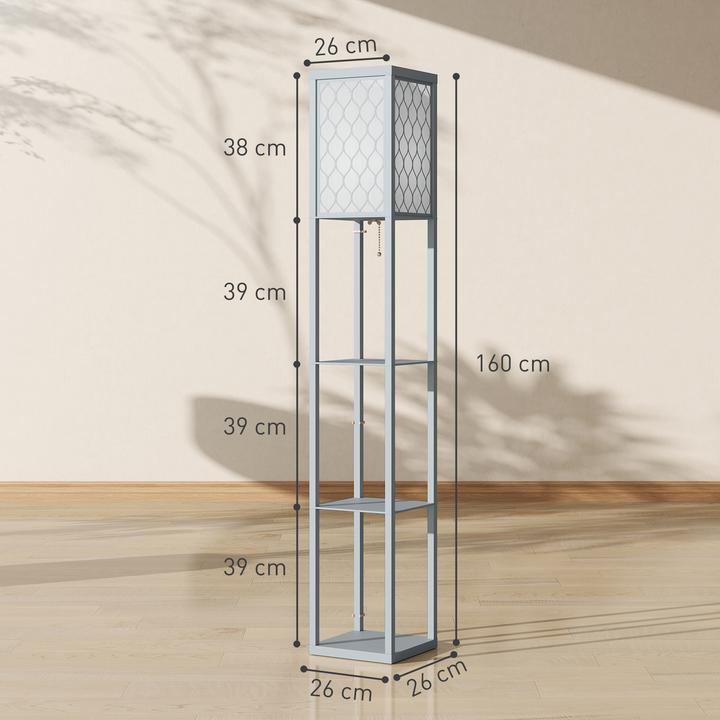 Produktbild Homcom Stehleuchte MDF, Stoff Hellgrau+Weiss (E27)