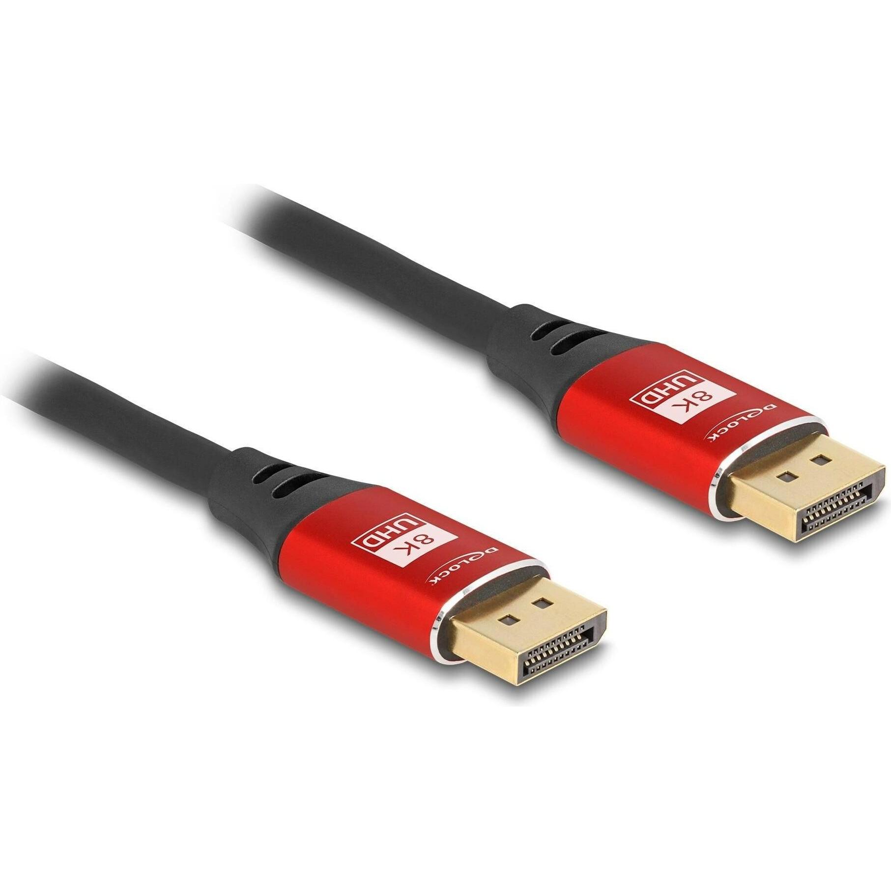 Delock DisplayPort Kabel 8K 60 Hz 3 m rot Metall (3 m, DisplayPort), Video Kabel