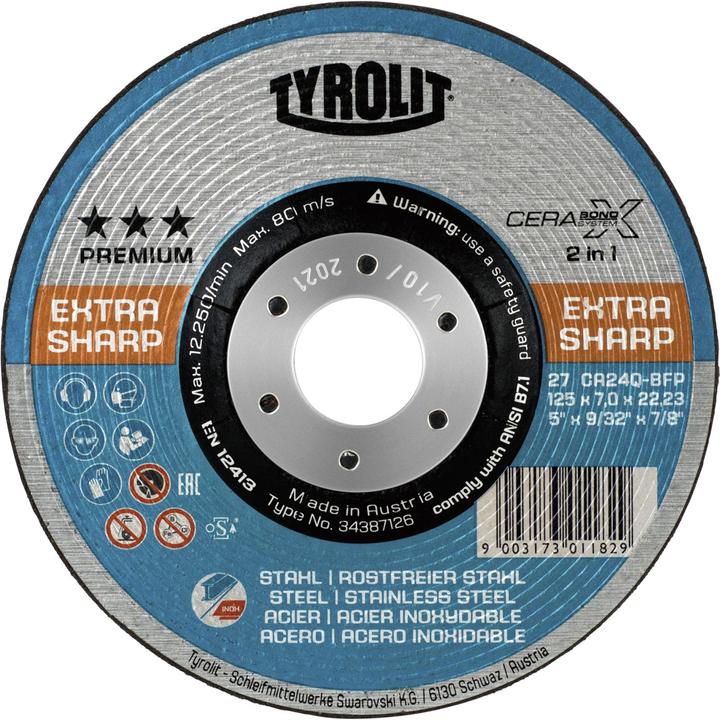 Tyrolit Mola CERABOND X D125xS7mm a gomito INOX/acciaio foro 22,23 mm (7)