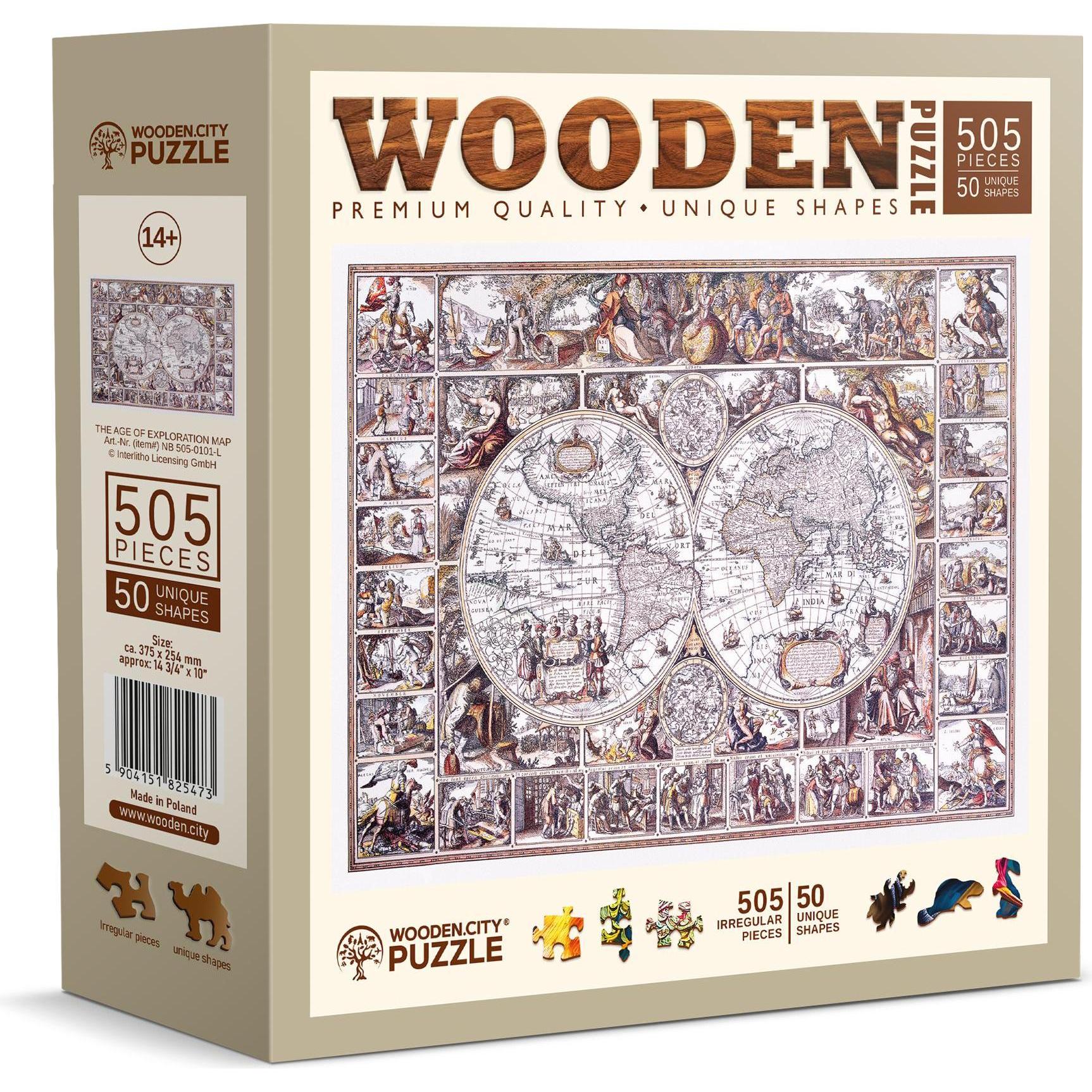 WoodenCity WOODeN CITY The Age Exploration Map 500 Wooden Puzzle Jigsaw Puzzle with unique shapes (500 pezzi)
