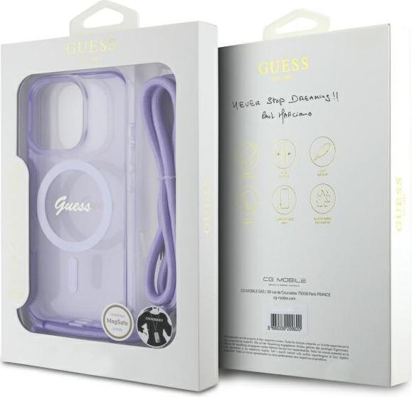 Produktbild Guess GUHMP16LHCTSGNSU iPhone 16 Pro 6.3" fioletowy/purple hardcase Crossbody Cord Script MagSa