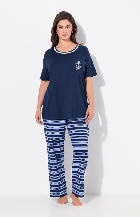 Produktbild Ulla Popken Pyjama, Ringelhose, Rundhals, Halbarm, Taschen (46, 48)