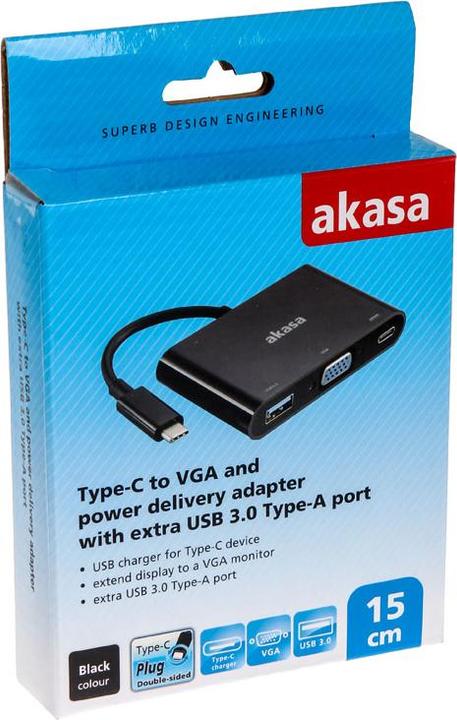 Produktbild Akasa Typ-C zu VGA Konverter mit USB 3.0 Typ-A-Port (USB 3.1, VGA, USB 3.0, 15 cm)