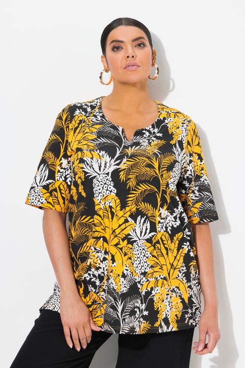 Immagine prodotto Ulla Popken T-shirt dal taglio svasato con palme, scollo a tunica e mezze maniche (46, 48)