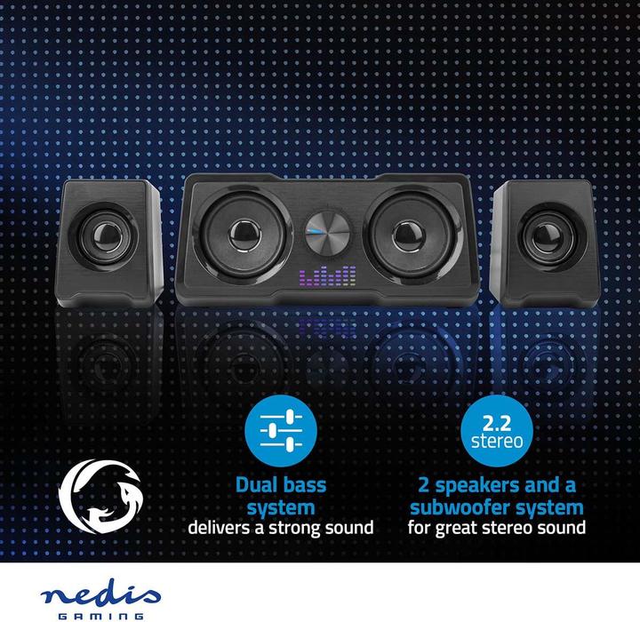 Image du produit Nedis Haut-parleurs de jeu | Canaux de haut-parleurs : 2.2 | Alimentation par USB | Prise 3,5 mm | 48