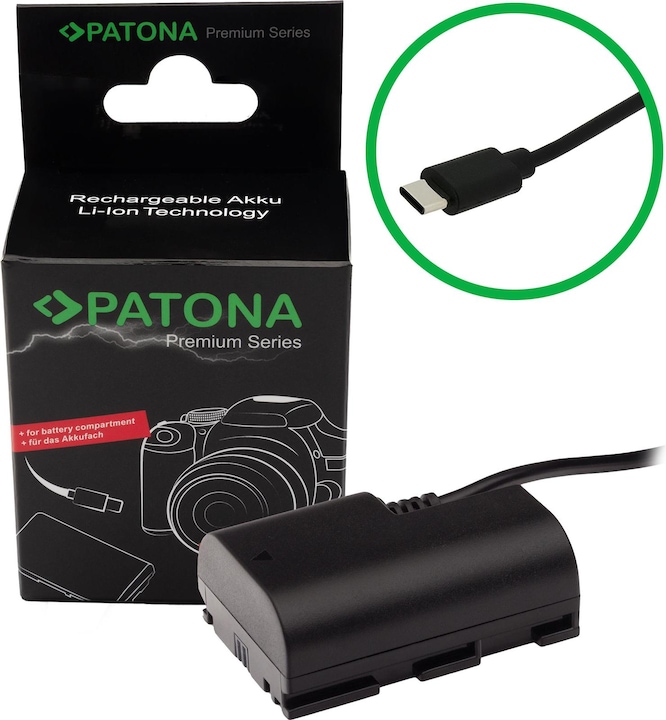 Produktbild Patona USB-C Input Akku-Adapter LP-E6NH (Gleichstromkuppler)