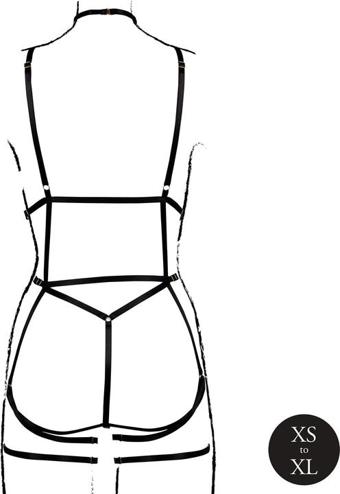 Actual product image Le Désir Strappy Open Cup Body Harness with Garters - One Size - Black (One size)