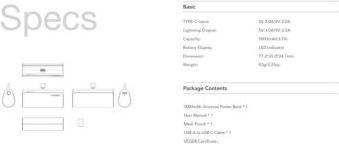 Productafbeelding Veger Plugon Powerbank Lightning - 5'000mAh (5000 mAh, 20 W, 18.50 Wh)
