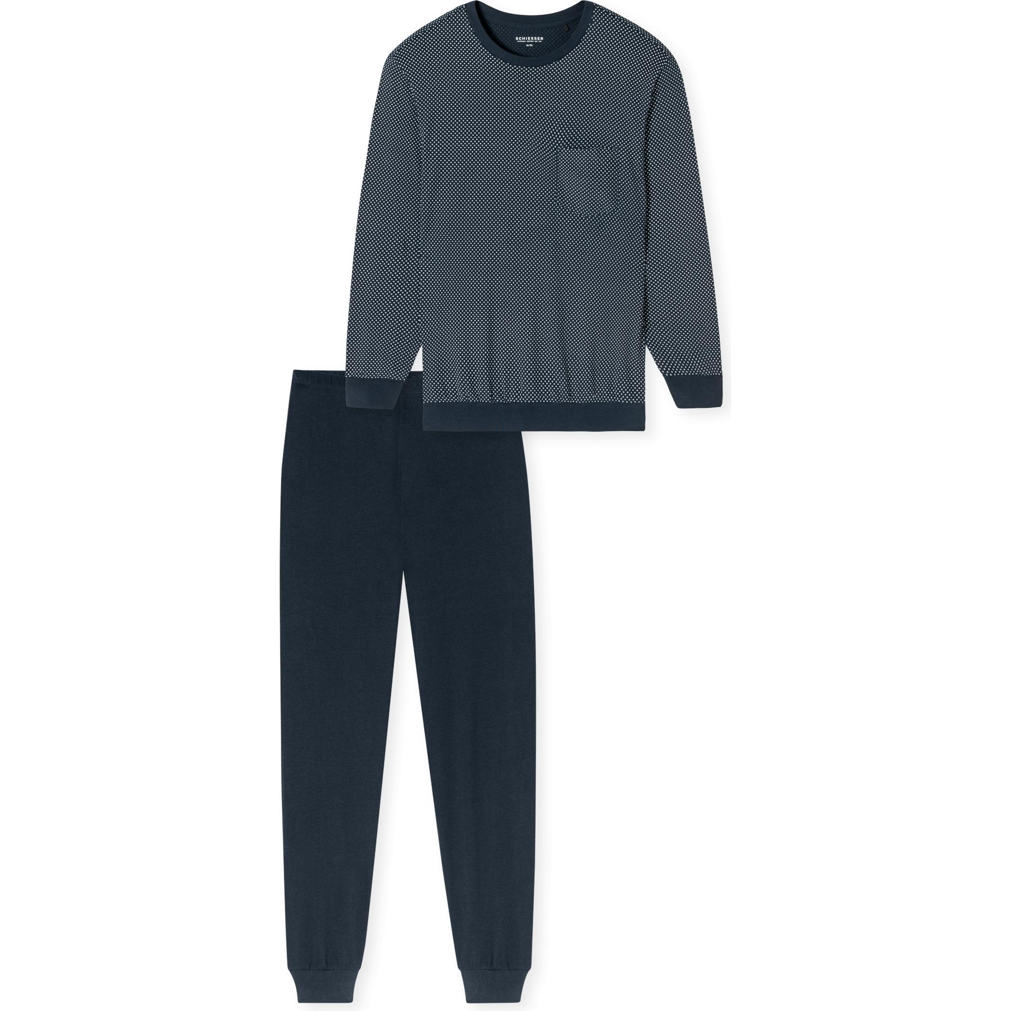 Schiesser, Herren, Pyjama, Schlafanzug lang, Blau, (56)