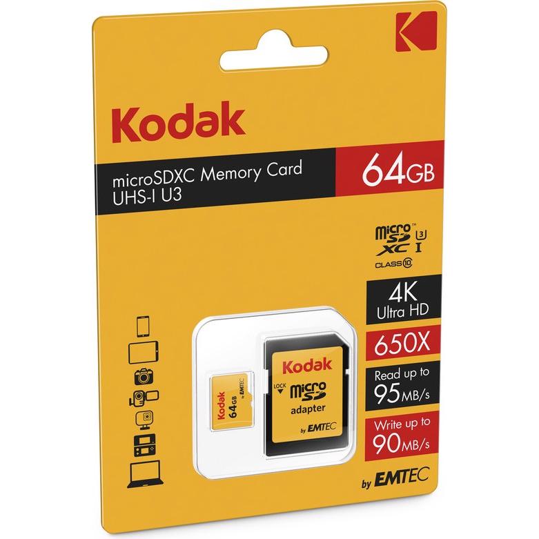 Thumbnail - Kodak SD MICRO 64GB CL10 UHS-I U3 V30 A1 ULTRA CON ADATTATORE (64 GB, microSD, U3, UHS-I), Speicherkarte