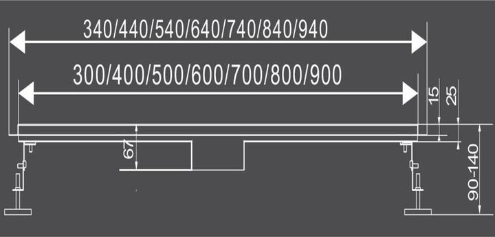 Fala Duschrinne Bodenablauf Modell White Glass Edelstahl Siphon Ablaufrinne (700 mm)