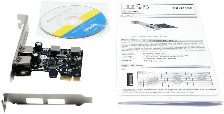Actual product image Exsys GmbH USB 3.2 Gen 1 PCIe card with 2 ports, 3A (Renesas)