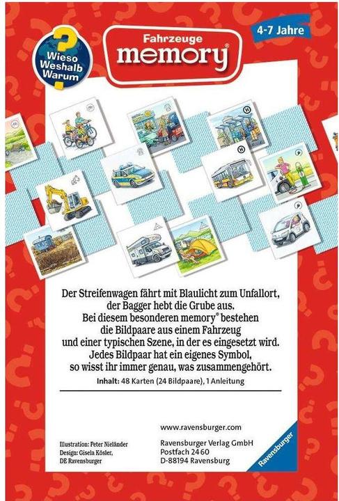 Immagine prodotto Ravensburger Memory - Veicoli (Tedesco, 2 - 8 Giocatori)