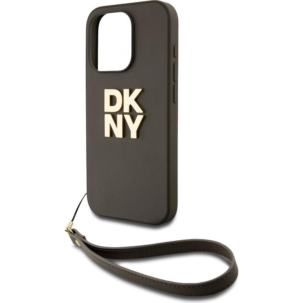 Thumbnail - DKNY PU Leather Stack Logo Wrist Strap Case for iPhone 14 Pro Brown (Apple iPhone 14 Pro), Smartphone Hülle, Braun