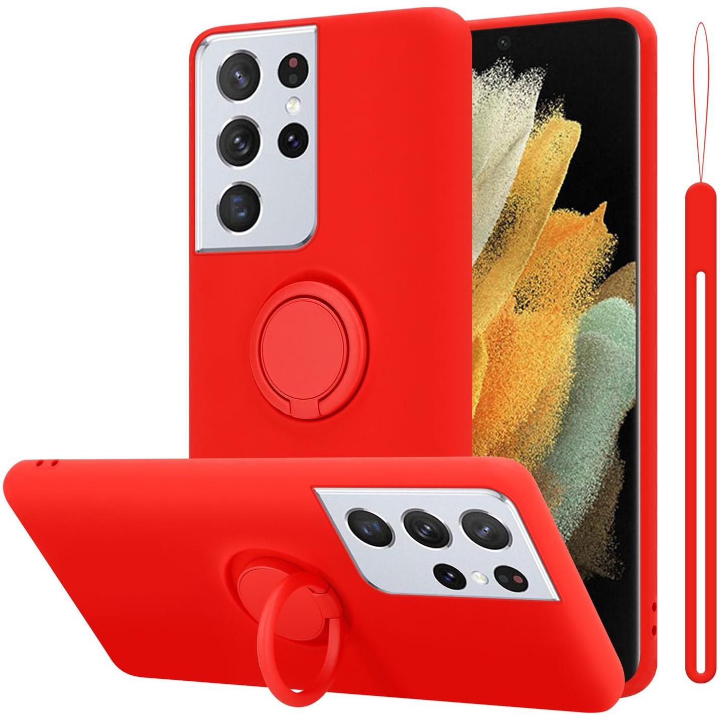 Cadorabo HülleTPU im Liquid Schutz Case Silikon Design mit Ring (Samsung Galaxy S24 Ultra), Smartphone Hülle, Rot