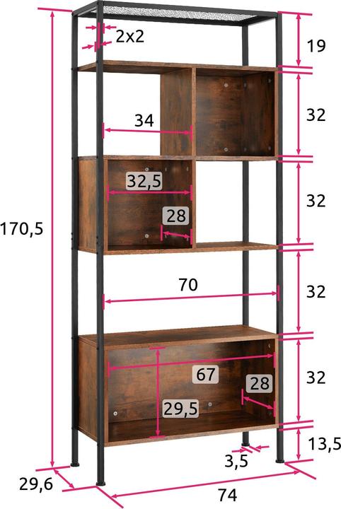 Immagine prodotto tectake Libreria Hastings 75x31x170,5cm