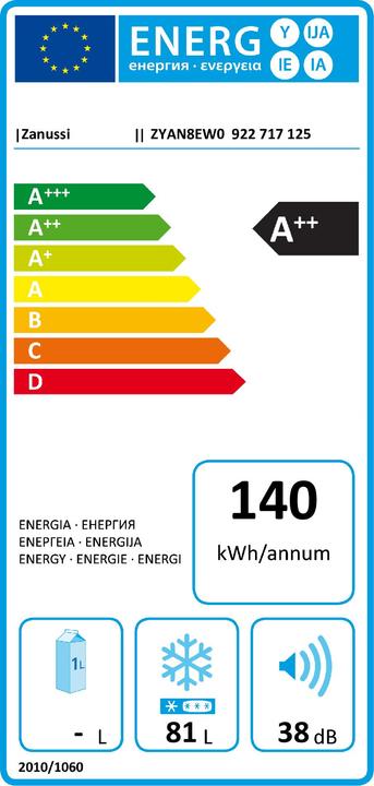 Energy Label Zanussi Gefrierschrank A++ (Stand-alone, 85 l)