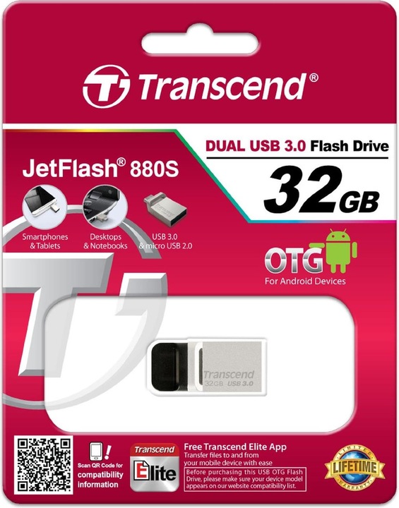 Produktbild Transcend JetFlash 880 (32 GB, USB-A, Micro USB, USB 3.0)