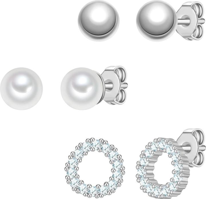 Produktbild Yokoamii 3er Set Ohrstecker Zirkonia weiss Perle (synth.) weiss - 38637 (Messing)