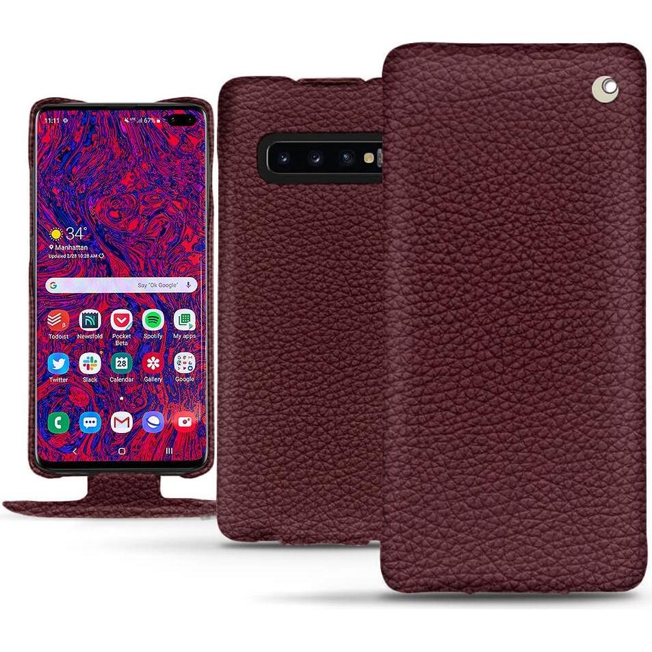 Noreve Lederschutzhülle vertikal (Samsung Galaxy S10+), Smartphone Hülle, Violett