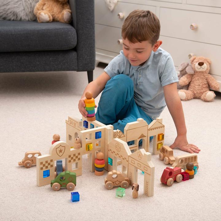 Actual product image TickiT Slot-together wooden play city scene