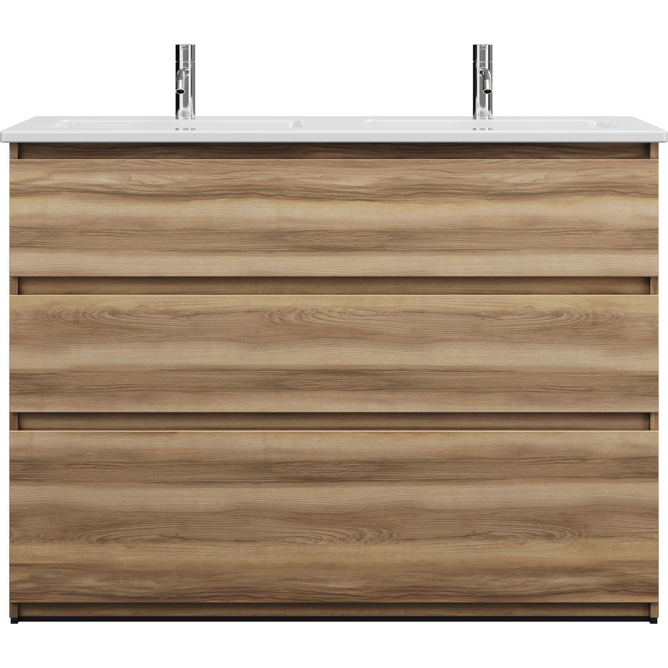 burgbad, Badmöbelset, Lin20 Keramik-Doppelwaschtisch Farbe Weiss Glänzend inklusive Waschtischunterschrank 3 Ausz