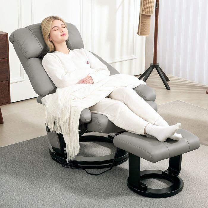 Image du produit Swisshandel24 Relaxsessel mit Fusshocker, Massagesessel mit Liegefunktion Fernbedienung Grau