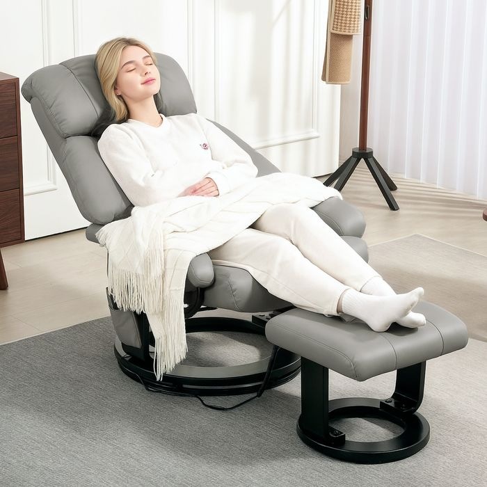 Produktbild Swisshandel24 Relaxsessel mit Fusshocker, Massagesessel mit Liegefunktion Fernbedienung Grau