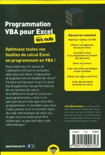 Image du produit Programmation VBA pour Excel pour les nuls (Français, Walkenbach John, 2024)