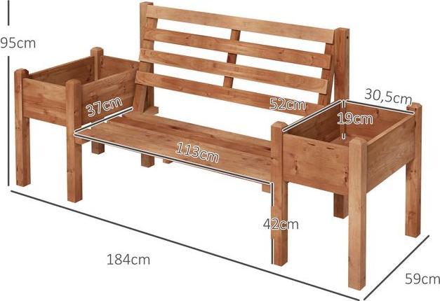 Immagine prodotto Swisshandel24 Panchina da giardino, panchina a 2 posti, panchina in legno, con fioriera, fino a 240kg