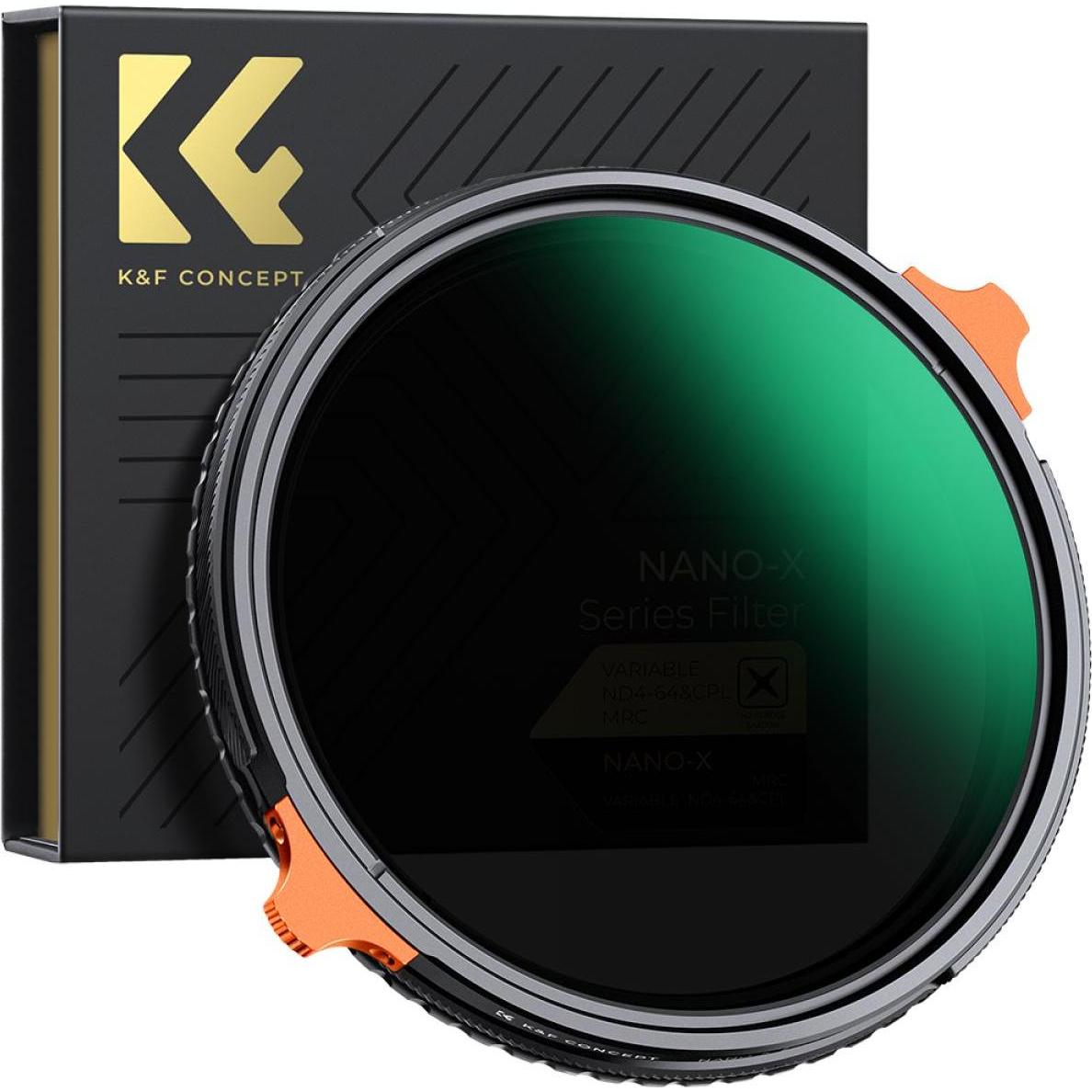 K&F Concept 72mm 2-in-1 Variable ND4-ND64 (2-6 Stop) & CPL Filter, Green Coated, Anti-Scratch (Nano-X Series) (72 mm, Filtri grigi, Filtri polarizzant