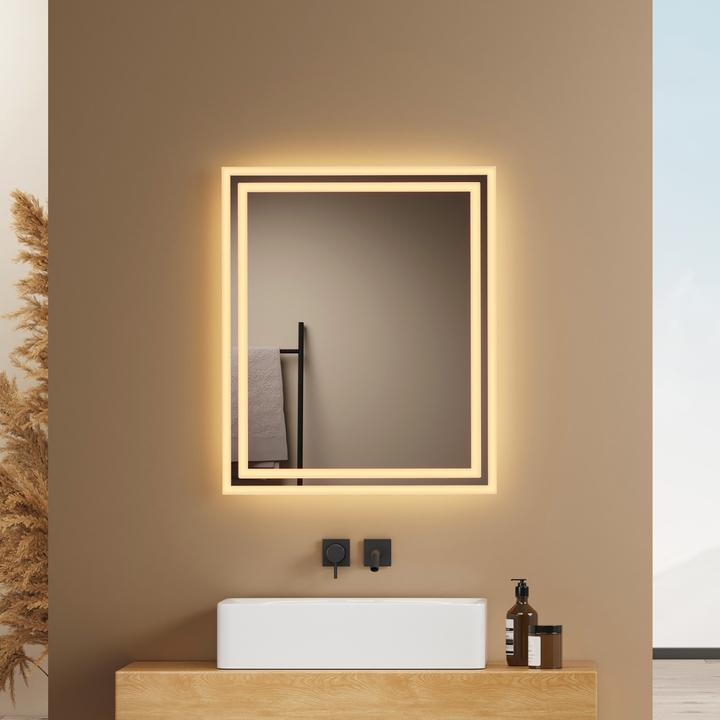 Produktbild Emke Badezimmerspiegel mit Beleuchtung 50*60cm,Beschlagfrei, 3000K/6500K,Tast Schalter (60 x 50 cm)