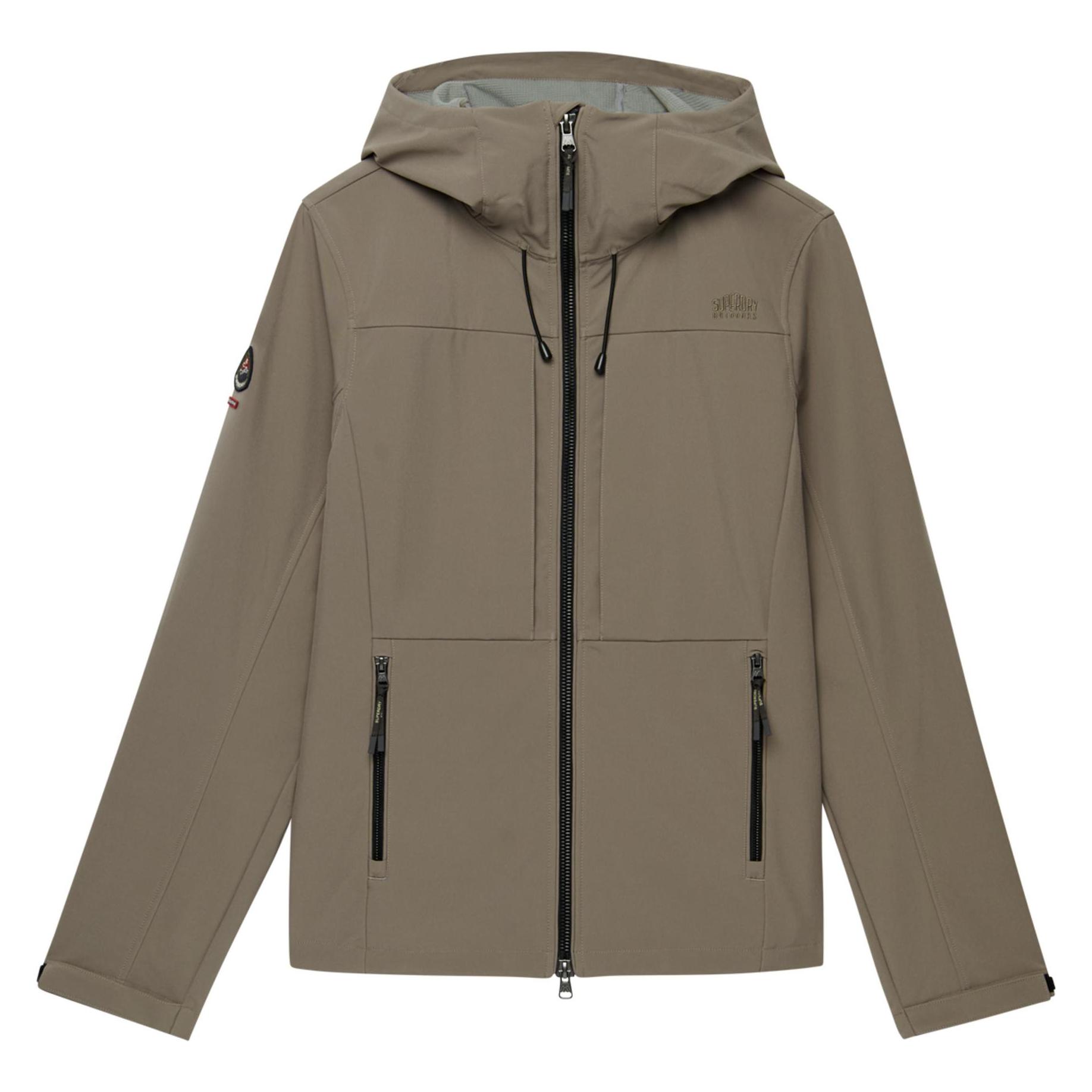 Superdry, Herren, Outdoorjacken, Softshell Trekkerjacke Mit Kapuze (M), Grün, Braun, M