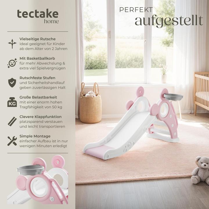 Produktbild tectake Kinderrutsche Joy, mit Basketballkorb, klappbar