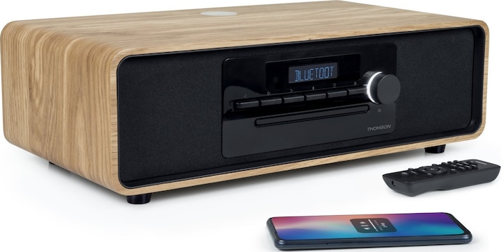 Produktbild Thomson MIC300IBT sw/holz Micro-Anlage 60W,UKW,Bluetooth,CD,USB,Induktionsladen (Bluetooth, CD Player, 2x 30 W)