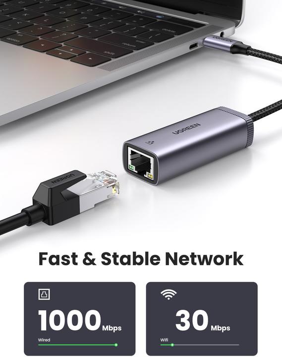 Immagine prodotto Ugreen USB-C to RJ45 Netzwerkadapter (USB-C, RJ45 (1x))