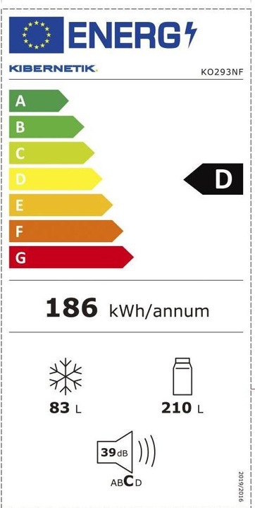 Energy Label Kibernetik Kühl-Gefrierkombination KO293NF Rechts/Wechselbar (293 l)