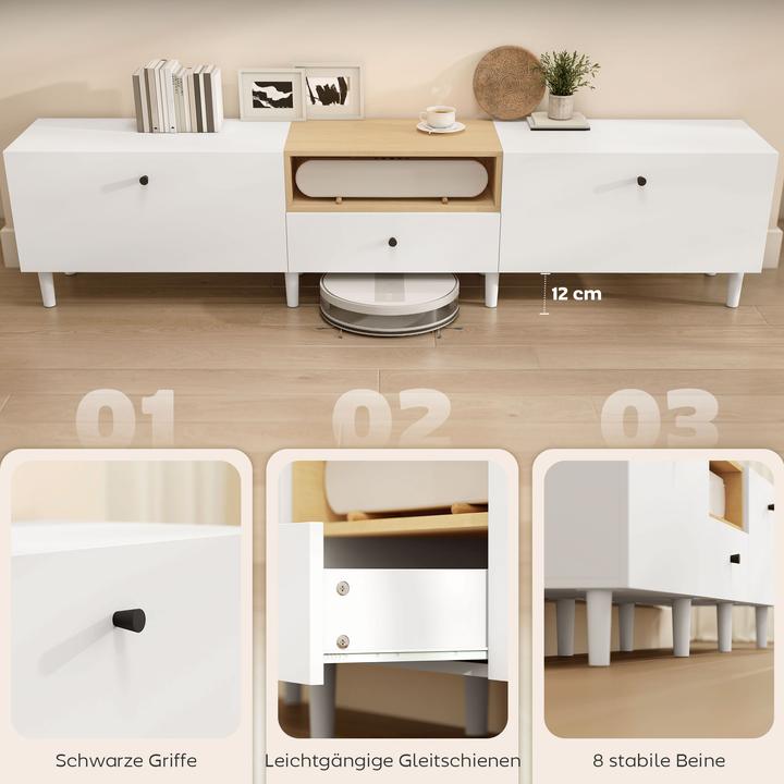 Actual product image Homcom TV Schrank Spanplatte Weiss+Naturholz (200 x 35 x 45 cm)