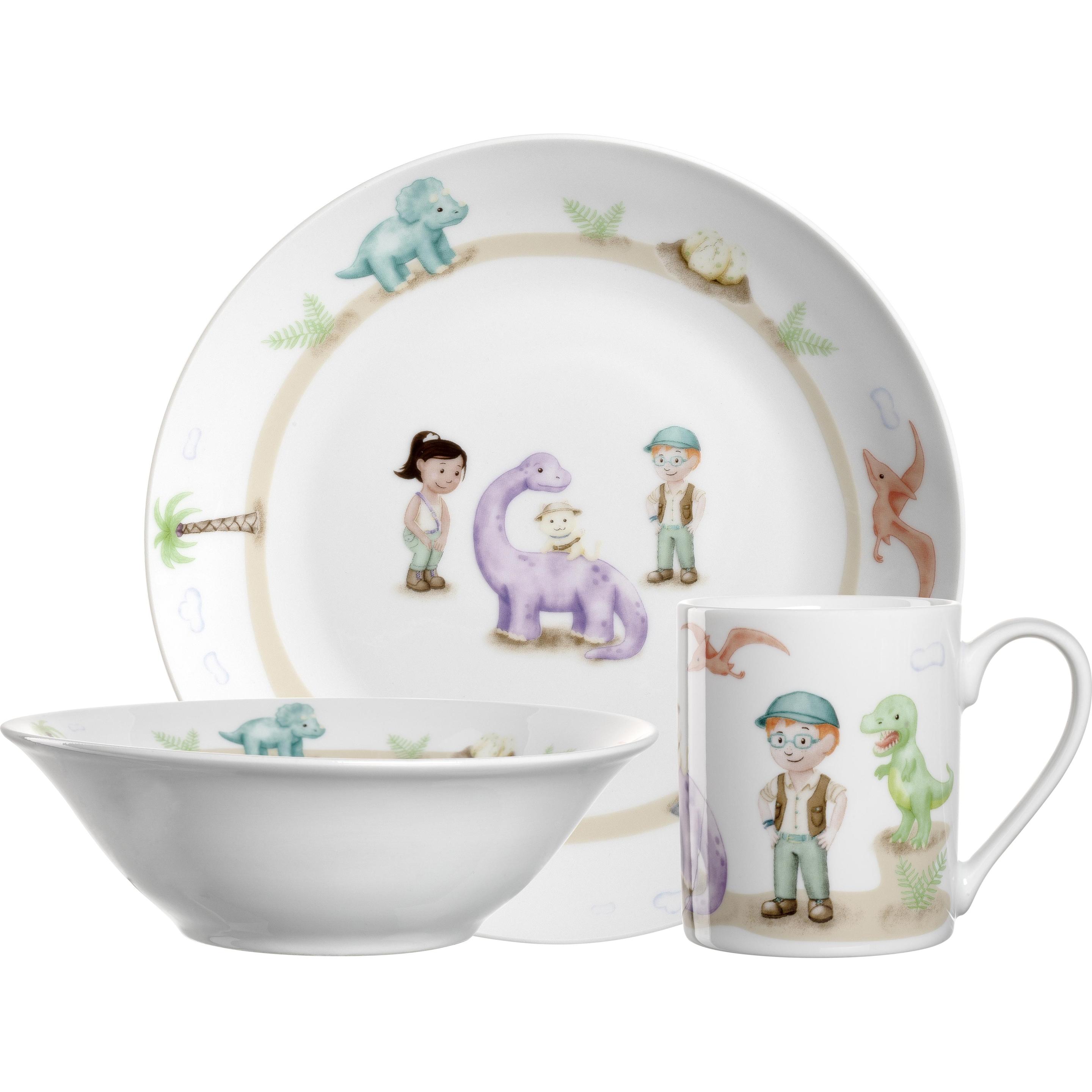 Leonardo, Kindergeschirr + Kinderbesteck, Kindergeschirrset Avventura 3-teilig, Dinosaurier