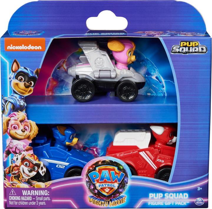 Immagine prodotto Spin Master PAW Patrol: Il super film, Pup Squad Gift Pack con 3 veicoli, con auto giocattolo di Chase, Skye e M