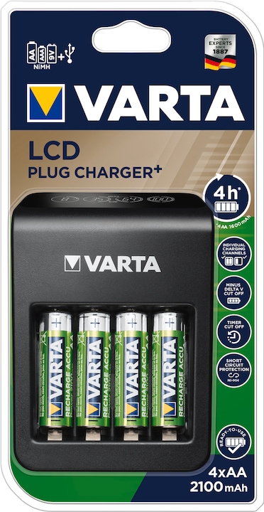 Immagine prodotto Varta Caricabatterie a spina LCD+ (1 pz., AA, 2100 mAh, Batteria + Caricabatterie)