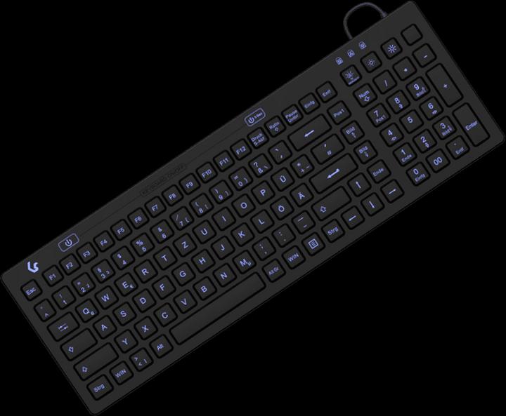 Productafbeelding KeySonic Industrieel toetsenbord, USB, verlicht, silicone, zwart, water- en stofdicht IP68, DE layout (DE, Bedraad)