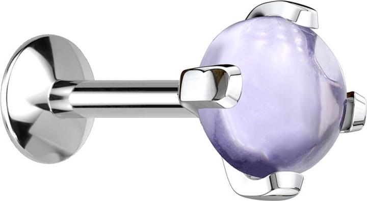 Actual product image Star Piercing Micro UFO labret internal thread silver amethyst stone (without brass, Mineral, Surgical steel 316L)